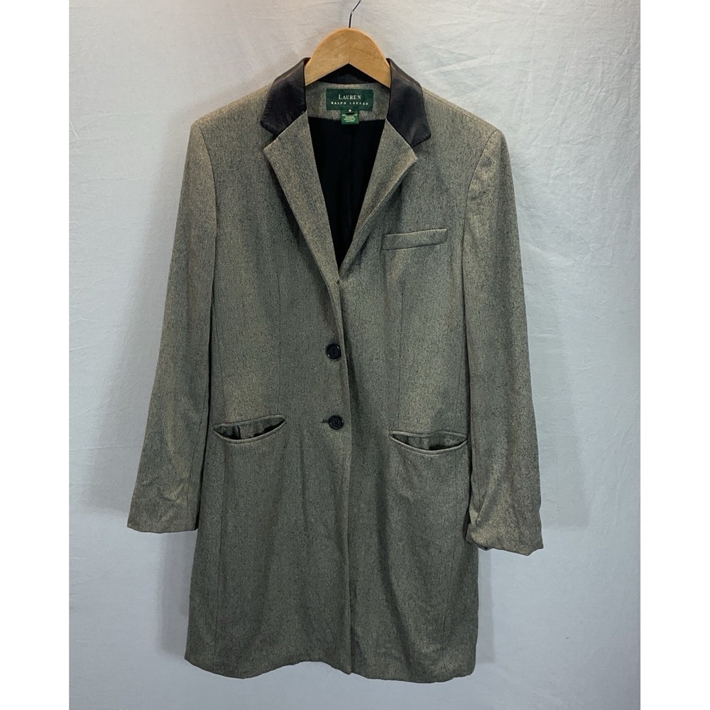 Ralph Lauren wmn Size 6 Gray Brown Equestrian Riding Jacket Wool Leather Trim